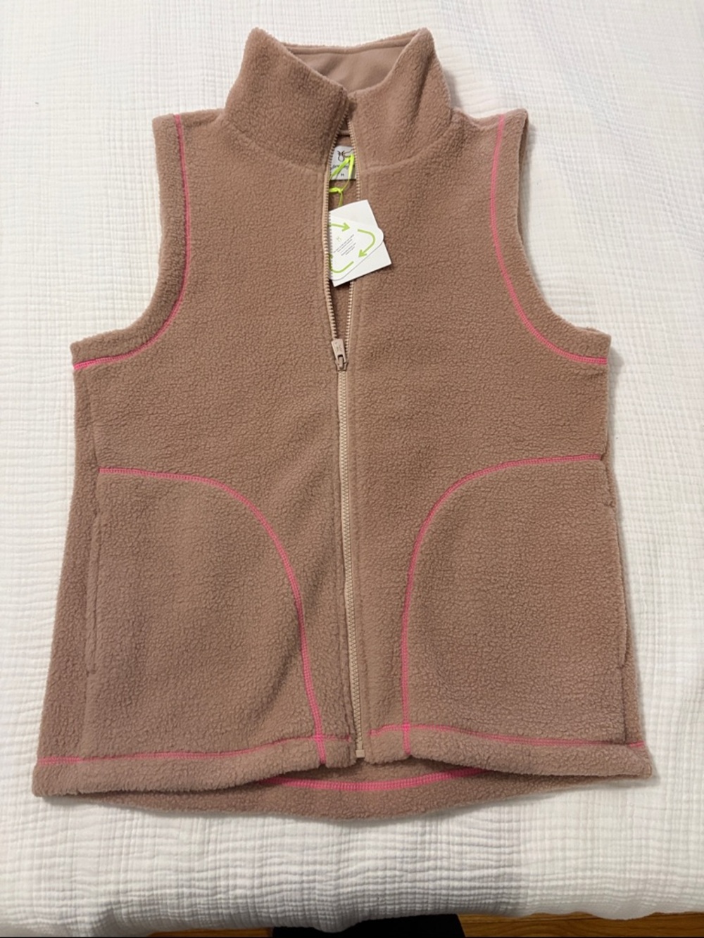 Dudley Stephens Taupe Fleece Vest with Pink Trim